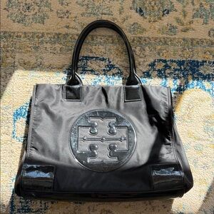 Tory Burch Black Patent Logo Tote